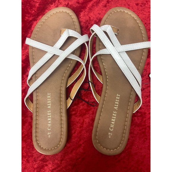 Charles Albert Open-Toe Sandals White Criss Cross‎ Size Small 5/6 - Picture 3 of 5